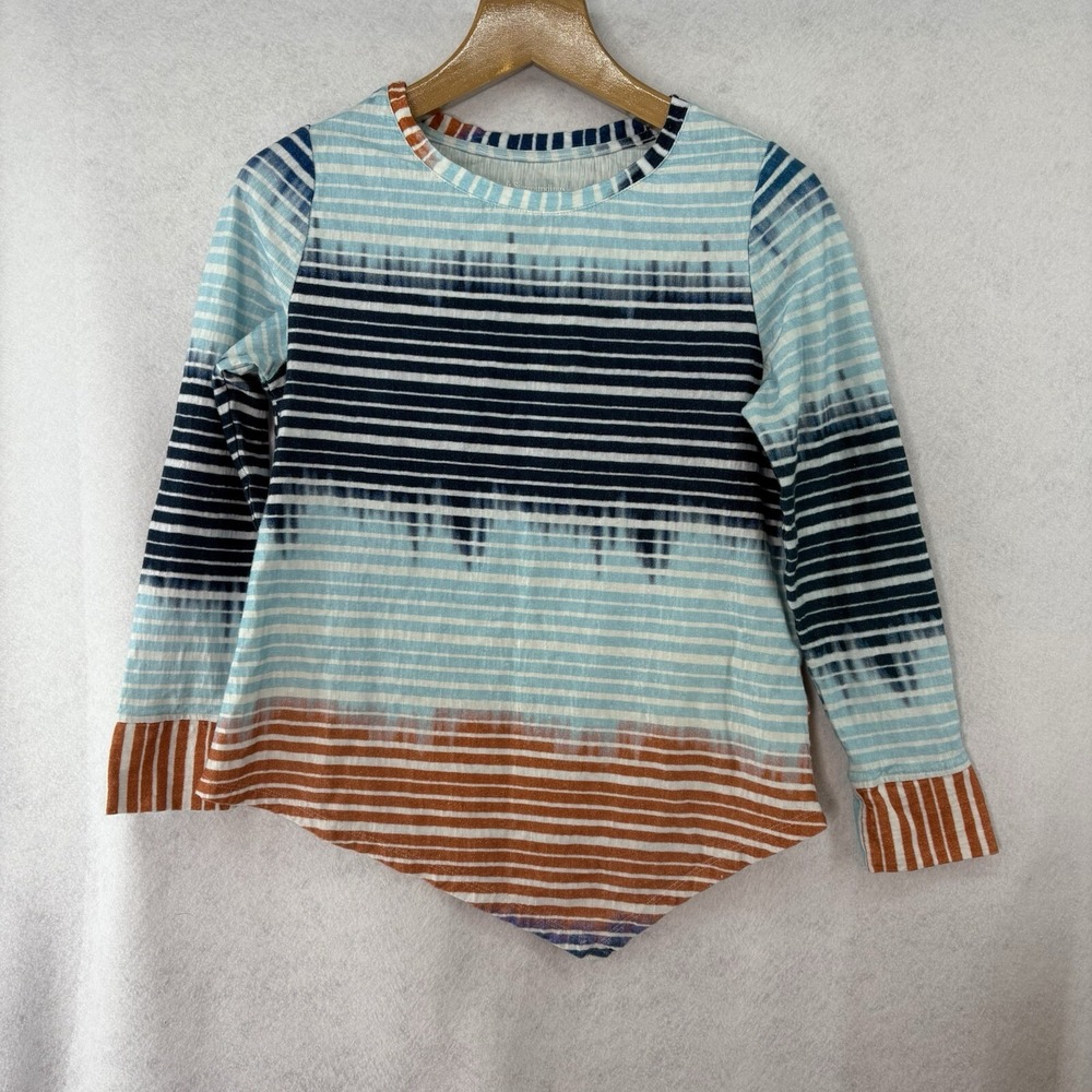 Soft Surroundings Blue Striped Tie Dye Sharkbite Hem Top Womens Mp Boho Eclectic